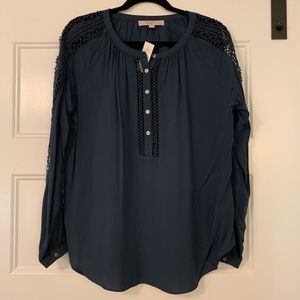 LOFT Teal Blouse with Lace Detailing